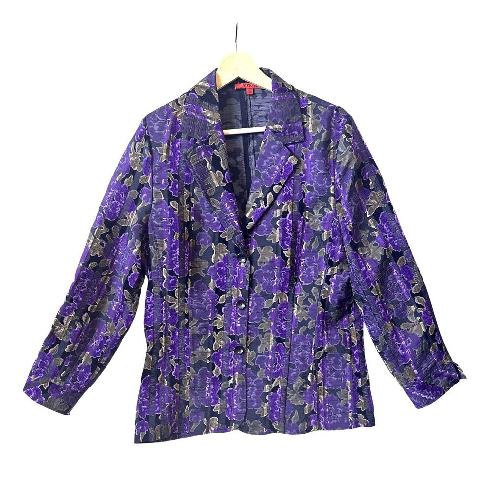 Joni B Large Purple Floral Burnt Velvet Blazer Bohemian Floral Textured